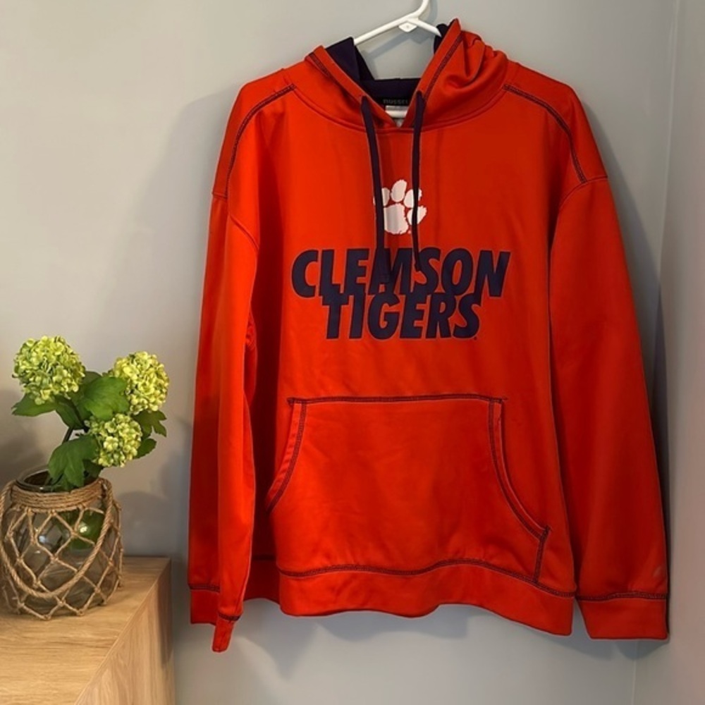Men’s RUSSELL Clemson hoodie sweatshirt orange and purple size XL
